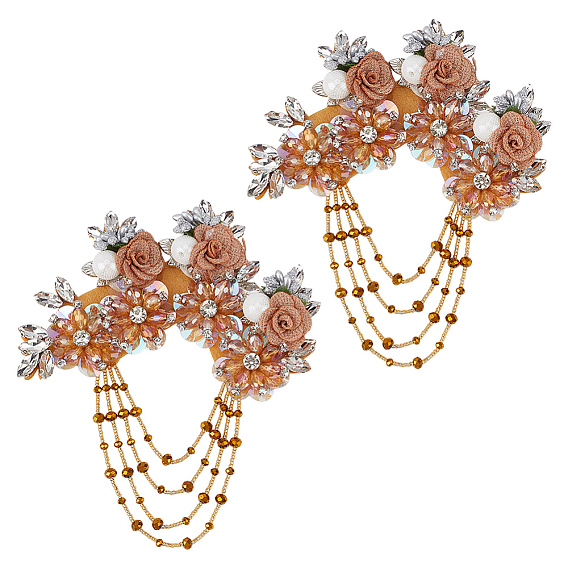 2 шт. тканевые лоскуты с цветочным узором и бисером, со стеклом, аксессуары для костюма, швейные украшения