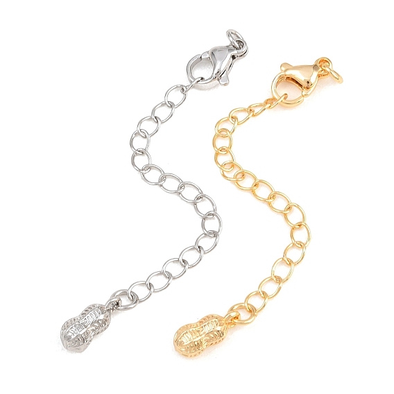 Brass Curb Chain Extender, End Chains with Lobster Claw Clasps and Peanut Charms