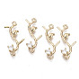 Brass Micro Pave Cubic Zirconia Links Connectors, Long-Lasting Plated, Branch and Leaves, Light Gold