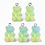 Opaque Resin Pendants, with Platinum Plated Iron Loop and Glitter Powder, Imitation Jelly, Two Tone, Bear