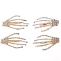 Gothic Halloween Alloy Rhinestone Skeleton Hand Alligator Hair Clips, Hair Accessories for Women, with Iron Findings