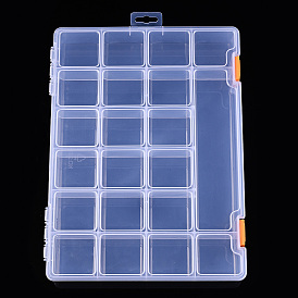 Rectangle Polypropylene(PP) Bead Storage Container, with Hinged Lid and 18+3 Compartments, for Jewelry Small Accessories