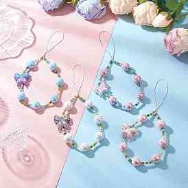 4шт. акриловые мобильные полоски, со стеклянной имитации жемчужные бусины, бабочка