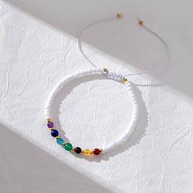 7 Chakra Natural Gemstone Braided Bead Bracelets, Adjustable Nylon Cord Bracelets for Women