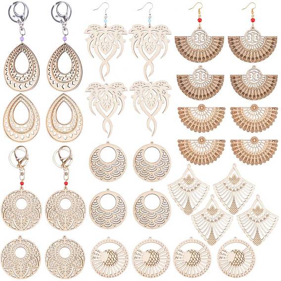 Сделай сам серьги, с  латунными крючками для серег, неокрашенные деревянные большие подвески, Акриловые бусины, железо & сплав брелок, железный штифт