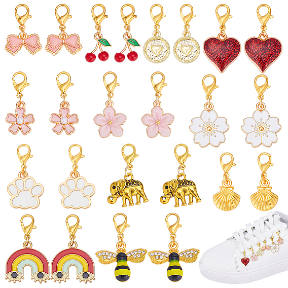 24 шт. 12 стили смешанных форм, подвесные украшения из сплава и эмали, с карабин-лобстерами , золотые