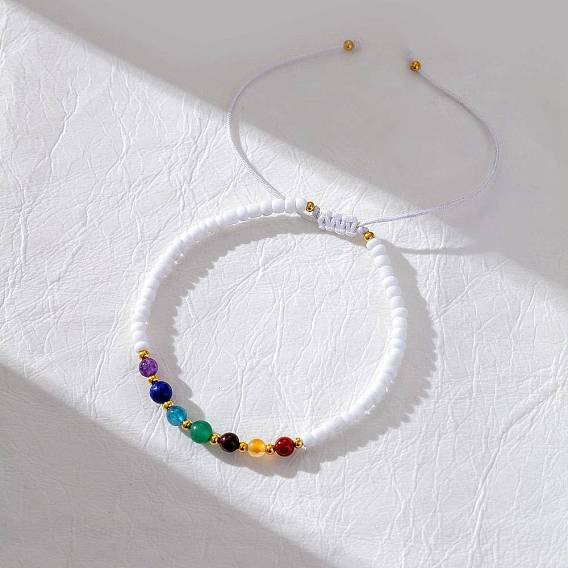 7 браслеты из плетеных бусин из натуральных драгоценных камней чакра, регулируемые браслеты из нейлонового шнура для женщин