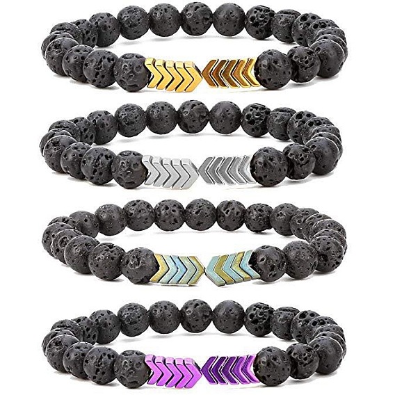Эластичные браслеты из натуральной лавовой породы и синтетических немагнитных гематитовых бусин с гальваническим покрытием., Украшения с подвеской в виде стрелы для мужчин