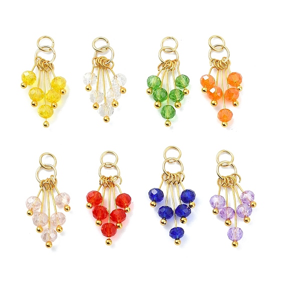 8 шт 8 цвета стеклянные подвески, подвеска с кисточками, с латунью и 304 нержавеющей сталью, граненые, золотые