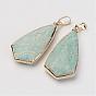 Natural Flower Amazonite Pendants, with Golden Tone Brass Findings, Triangle, Fceted