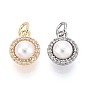 Латунные микропаве прозрачные кубические циркониевые подвески, с abs имитационными жемчужными бусинами , плоские круглые прелести