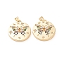 Brass Micro Pave Cubic Zirconia Pendants, Long-Lasting Plated, Flat Round with Butterfly