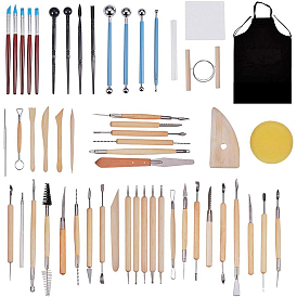 Wooden Handle Pottery Tools Sets, with Stainless Steel Findings
