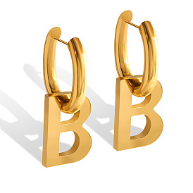 Geometric B-shaped Gold Earrings with Titanium Steel Plating - Bold and Creative!