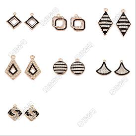 28 piezas 7 estilos colgantes de aleación de esmalte, con diamantes de imitación de cristal, sin plomo y cadmio, la luz de oro, formas mixtas
