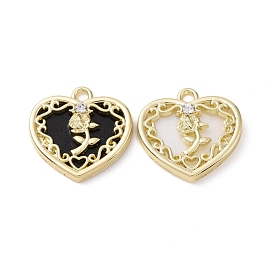 Alloy Micro Pave Cubic Zirconia Pendants, with Resin, Light Gold, Heart with Rose