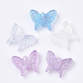 Perles acryliques transparentes, de couleur plaquée ab , papillon
