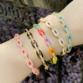 Colorful Enamel Oil Drop Geometric Cuff Bracelet with Diamond Inlay