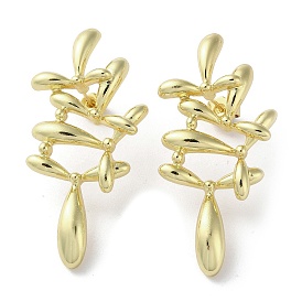 Rack Plating Brass Flower Stud Earrings, Lead Free & Cadmium Free