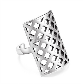 925 Sterling Silver Mesh Cuff Rings, Open Rings, Antique Silver & Platinum