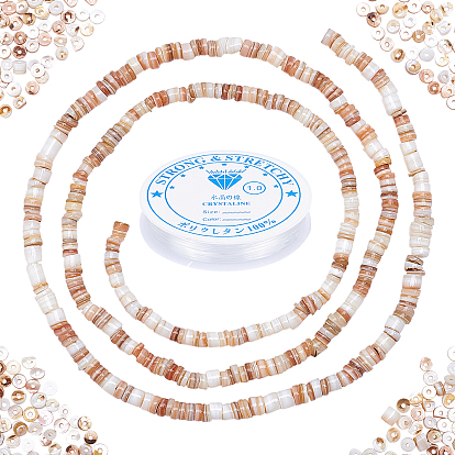DIY Stretch Bracelets Making Kits, Including 3 Strands Nuggets Shell Beads, 1 roll Elastic Crystal Thread
