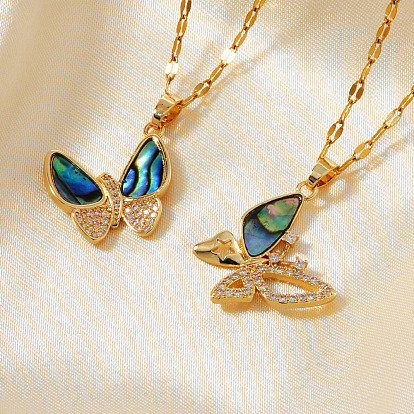 Женское ожерелье с подвеской в виде бабочки из латунной ракушки паве пауа и хрустальных страз