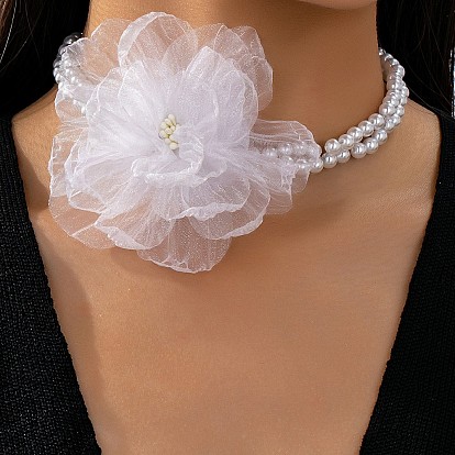 Женские колье-чокер из цветочной ткани с пластиковыми бусинами и жемчугом