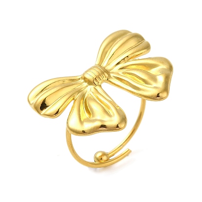 Ion Plating(IP) 304 Stainless Steel Bowknot Open Cuff Ring for Women