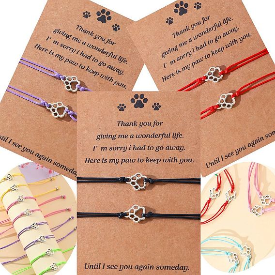 Colorful Cat Paw Print Friendship Bracelet Handmade Woven Blessing Cord