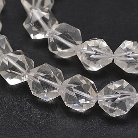 Faceted Natural Quartz Crystal Bead Strands, Rock Crystal Beads, Star Cut Round Beads