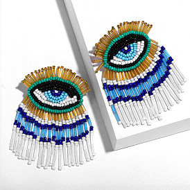 Bohemian Fringe Earrings Handmade Beaded Tassel Earrings Evil Eye Jewelry