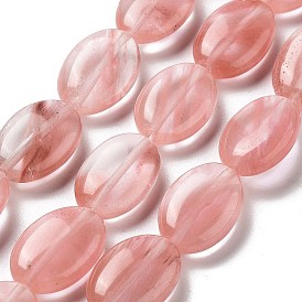 Cherry Quartz Glass Beads Strands, Flat Oval