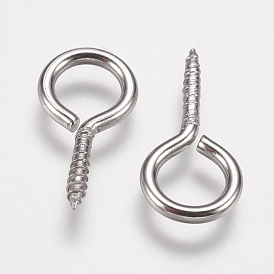 304 Stainless Steel Screw Eye Pin Peg Bails, For Half Drilled Beads