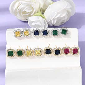 Латунные микро проложить серьги стержня кубического циркония, квадратный, стойки покрытие, долговечный, без кадмия и без свинца