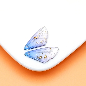 Transparent Resin Pendants, Wing Charms with Gold Foil