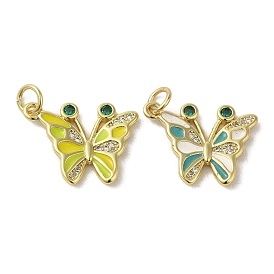 Brass Micro Pave Cubic Zirconia Pendants, with Enemal, Real 18K Gold Plated, Butterfly