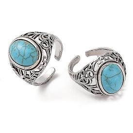 Oval Synthetic Turquoise Cuff Rings, Alloy Wide Open Rings for Women, Cadmium Free & Lead Free