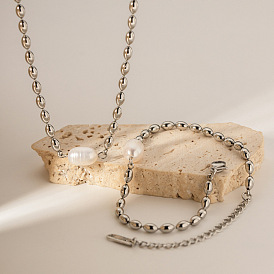 18Золотое ожерелье с полой овальной цепочкой из натурального пресноводного жемчуга - простое, элегантный.