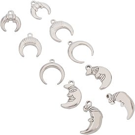10Pcs 5 Style 304 Stainless Steel Pendants, Moon