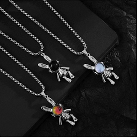 Moonstone Rabbit Pendant Necklace, Easter Theme Stainless Steel Jewelry for Women