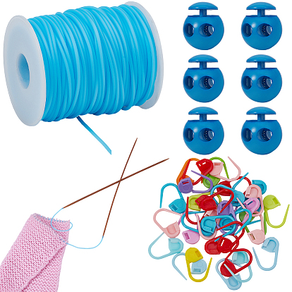 30шт. Экологически чистые держатели для маркеров для вязания и крючком из АБС-пластика, в комплекте: 1рулон синтетического резинового шнура и 6пластиковые фиксаторы шнура