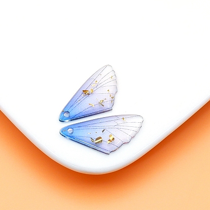 Transparent Resin Pendants, Wing Charms with Gold Foil
