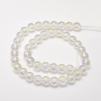 Electroplated Synthetic Quartz Bead Strands, Round, AB Color Plated