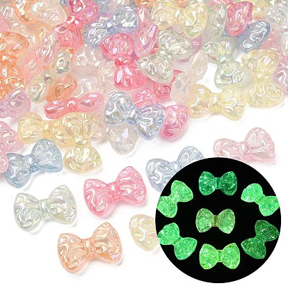 Прозрачные акриловые бусины с люминесцентным и УФ-покрытием, радужный, бантом, с золотой порошок, светится в темноте