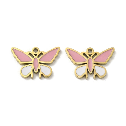 Ion Plating(IP) 316L Surgical Stainless Steel Pendants, with Enamel, Real 18K Gold Plated, Butterfly Charm