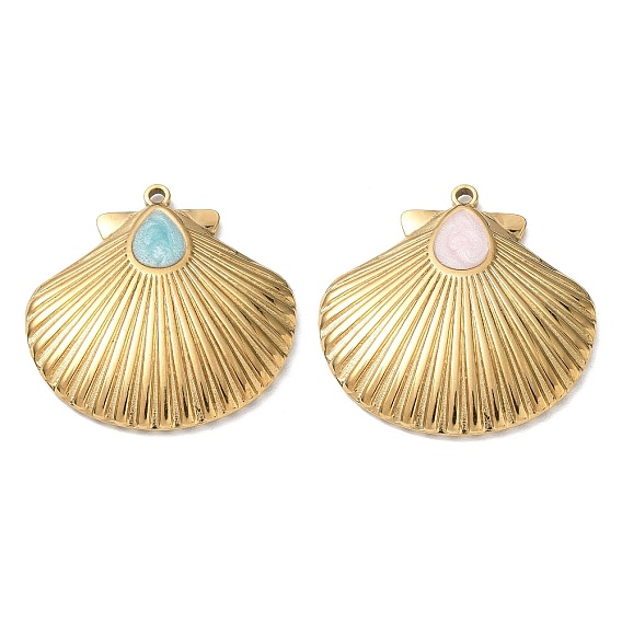304 acero inoxidable con colgantes esmaltados, encantos de forma de concha, revestimiento de iones (ip), real 18 k chapado en oro