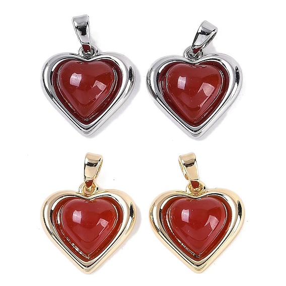 Латунные подвески, с сердоликом, сердце, окрашенная и подогревом