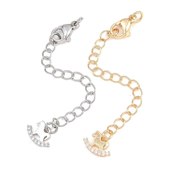 Brass Curb Chain Extender, End Chains with Lobster Claw Clasps and Cubic Zirconia Charms, Hobbyhorse