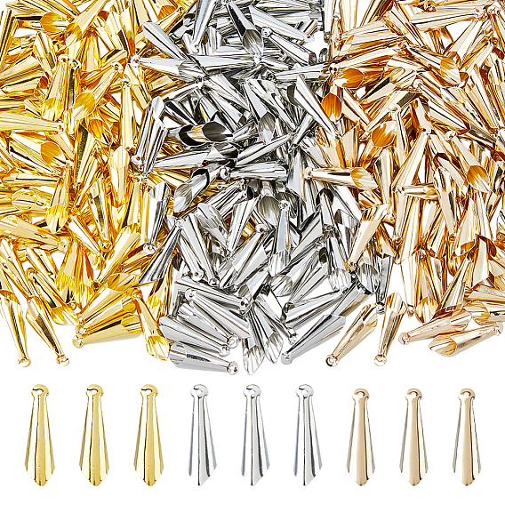 600Pcs 3 Colors Iron Pendants, Cone Shape Charms