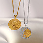 304 Collares con colgante de moneda solar de acero inoxidable para mujer